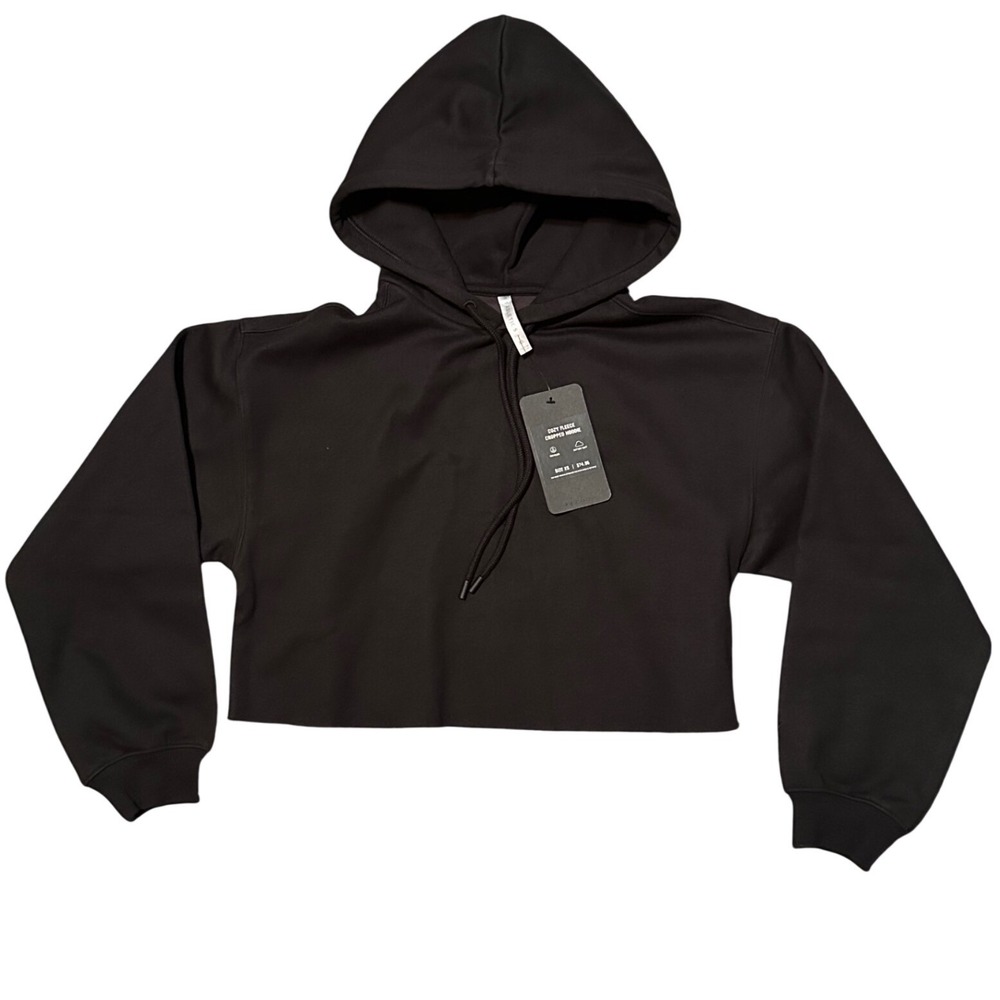 Fabletics Black Cropped Hoodie Sweatshirt Casual Fleece Feel Womens XS‎